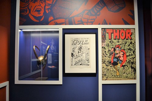 Loki helmet and original Thor artwork at MoPOP