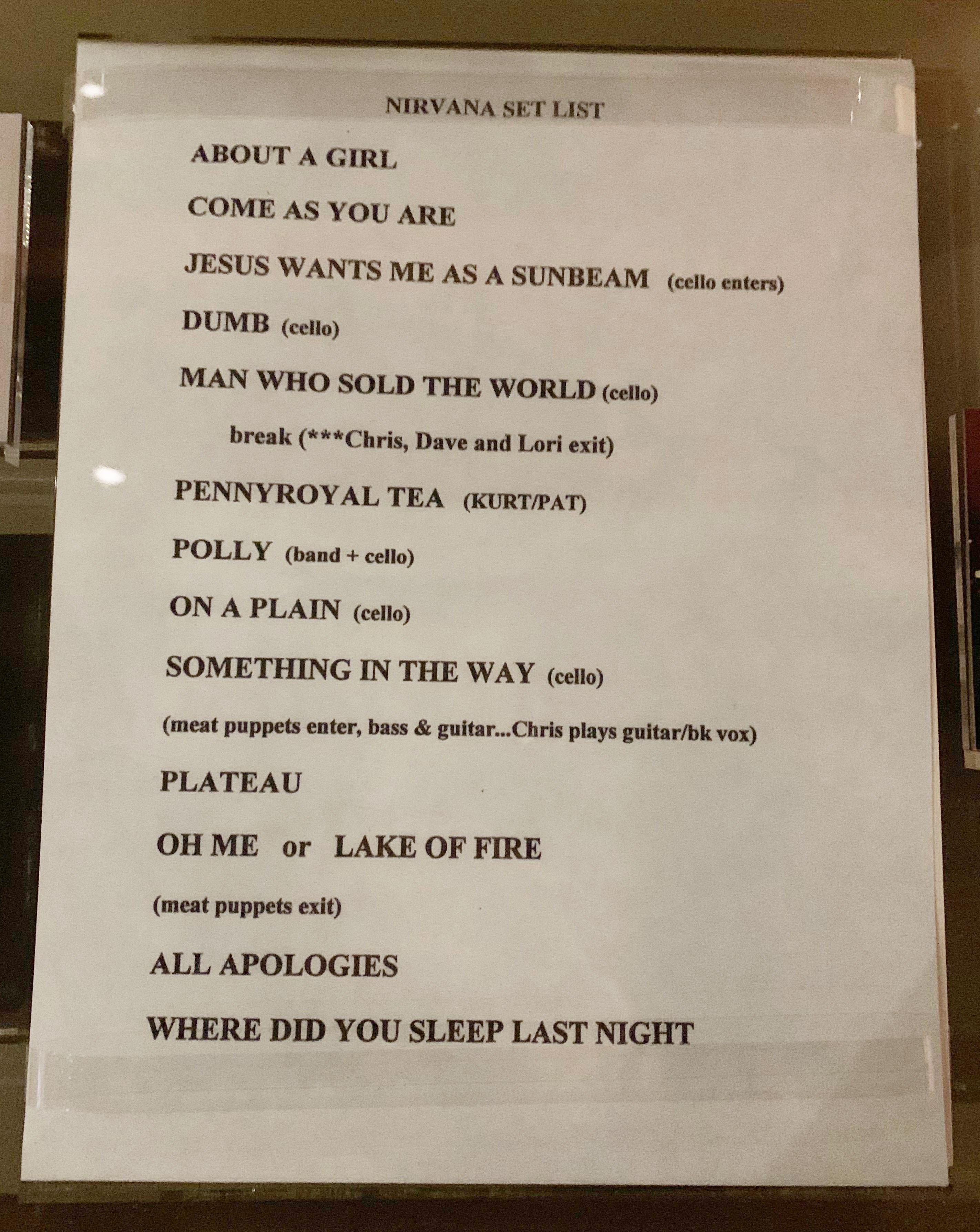 Nirvana MTV Unplugged Set List